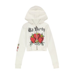 Ed Hardy 3 Hearts Cropped Hoodie Naisten Huppari Harmaat | 4809752-QO