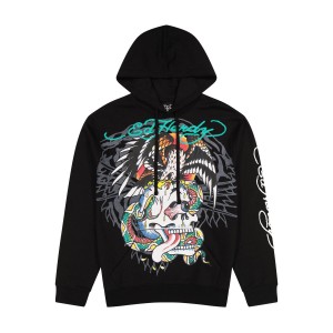 Ed Hardy Battle Skull Black Pullover Hoodie Miesten Huppari Mustat | 9743816-UR