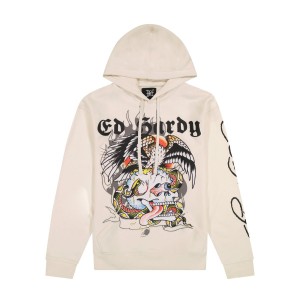 Ed Hardy Battle Skull Mens Hoodie Miesten Huppari Valkoinen | 2058467-DA