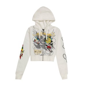 Ed Hardy Brave Eagle Cropped Hoodie Naisten Huppari Valkoinen | 9862034-TD