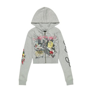 Ed Hardy Brave Eagle Cropped Hoodie Naisten Huppari Harmaat | 0278153-DL