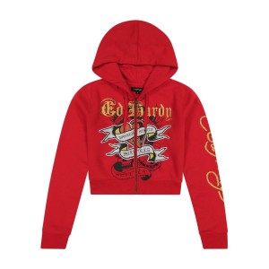 Ed Hardy Broken Hearts Cherry Zip Front Cropped Hoodie Naisten Huppari Pinkki | 2189076-FE