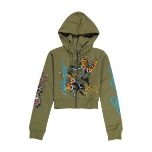 Ed Hardy Butterflies Cropped Hoodie Naisten Huppari Oliivinvihreä | 1846329-WI