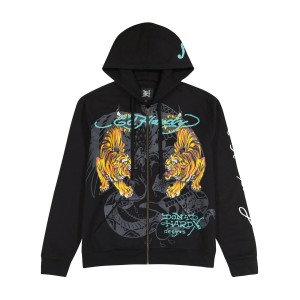 Ed Hardy Crawling Tigers Hoodie Miesten Huppari Mustat | 2706543-RN