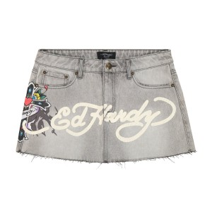 Ed Hardy Cross Denim Mini Skirt Naisten Housut Harmaat Pesu | 1784526-CV