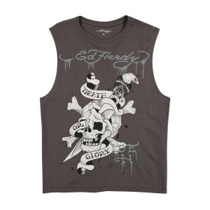 Ed Hardy DG Skull Mens Cut Off Tee Miesten T Paidat Harmaat | 3685971-ME