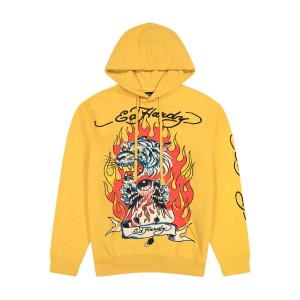 Ed Hardy Fire Tiger Golden Yellow Pullover Hoodie Miesten Huppari Keltainen | 2431685-RY