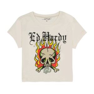 Ed Hardy Flame Skull Baby Tee Naisten Baby Tees Valkoinen | 0198246-QM