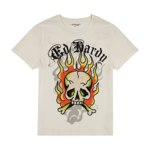 Ed Hardy Flame Skull Tee Miesten T Paidat Valkoinen | 5186937-NJ