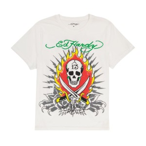 Ed Hardy Flame Skull Tee Miesten T Paidat Cloud Dancer | 2571364-TG