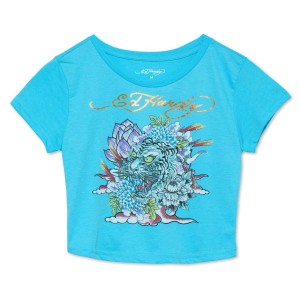 Ed Hardy Floral Tiger Baby Tee Naisten Baby Tees Vaaleanturkoosi | 9853106-FR