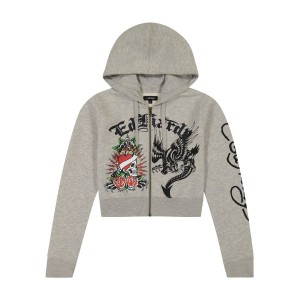 Ed Hardy Heart Roses Cropped Hoodie Naisten Huppari Harmaat | 9362450-IX