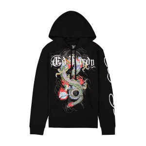 Ed Hardy Japan Dragon Mens Hoodie Miesten Huppari Mustat | 4896730-WT