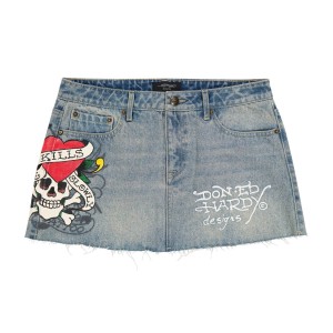 Ed Hardy LKS Skull Denim Mini Skirt Naisten Housut Vaaleanpesu | 6472091-XY