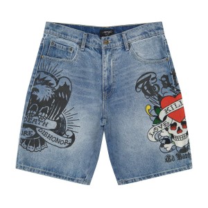 Ed Hardy LKS Skull Skater Short Miesten Housut Vaaleanpesu | 7632419-DY