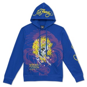 Ed Hardy Lightning Skull Hoodie Miesten Huppari Syvä Sininen | 4965012-BN