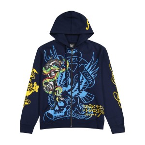 Ed Hardy Panther Bulldog Hoodie Miesten Huppari Midnight | 1249870-CW