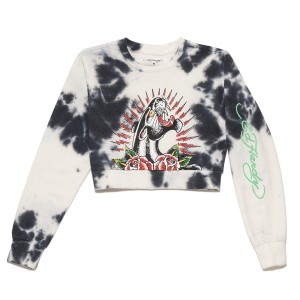 Ed Hardy Panther Rose Cropped Sweatshirt Naisten Topit Mustat Valkoinen | 6387920-IC