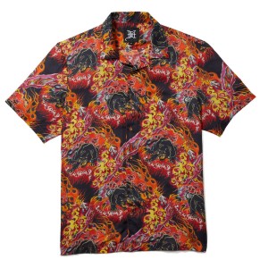 Ed Hardy Printed Camp Ss Shirt Miesten Paidat Fire Panther | 6129534-PZ