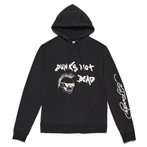 Ed Hardy Puff Glitter Punks Not Dead Hoodie Miesten Huppari Mustat | 3860154-YB