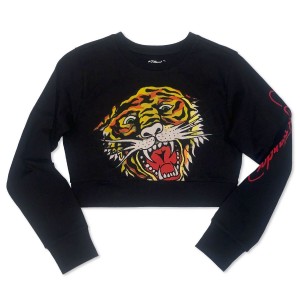 Ed Hardy Retro Tiger Head Cropped Shrunken Sweatshirt Naisten Topit Mustat | 2608179-OL