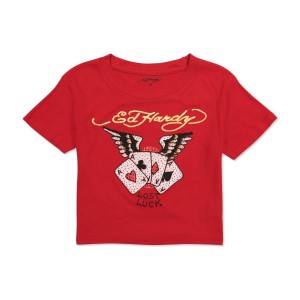 Ed Hardy Rhinestone Aces Baby Tee Naisten Baby Tees Pinkki | 3581046-JW