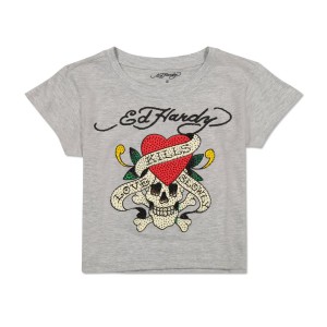 Ed Hardy Rhinestone LKS Skull Baby Tee Naisten Baby Tees Harmaat | 6083129-EQ