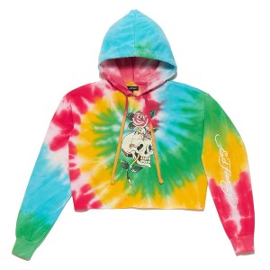 Ed Hardy Rose Skull Cropped Fleece Hoodie Naisten Huppari Monivärinen | 1240965-EI