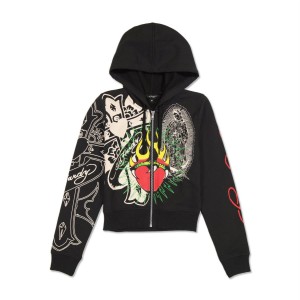 Ed Hardy Sacred Heart Cropped Zip Fleece Hoodie Naisten Huppari Mustat | 6897412-AQ