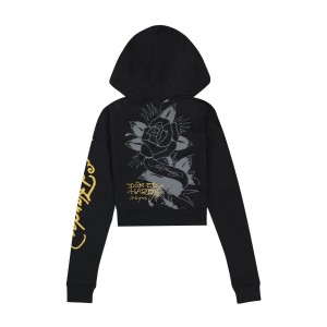 Ed Hardy Swallow Cropped Hoodie Naisten Huppari Mustat | 1975284-YE