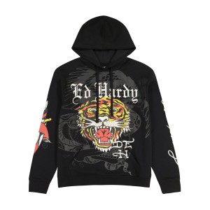 Ed Hardy Tiger Dagger Hoodie Miesten Huppari Mustat | 0347826-GE