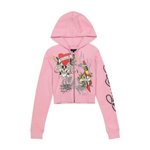 Ed Hardy Tiger Dagger Zip Front Hoodie Naisten Huppari Bubblegum | 3058164-QU