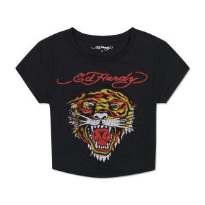 Ed Hardy Tiger Head Baby Tee Naisten Baby Tees Mustat | 5213048-AZ