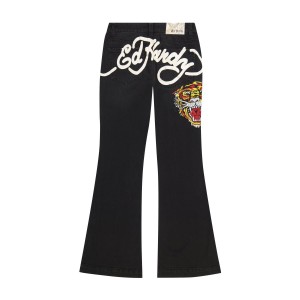 Ed Hardy Tiger Head Slim Flare Jean Naisten Housut Mustat | 5768901-GH