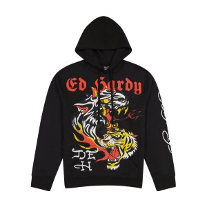 Ed Hardy Tiger Panther Black Pullover Hoodie Miesten Huppari | 2093148-ME