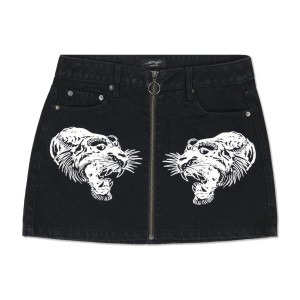 Ed Hardy Tigers Zipper Front Mini Denim Skirt Naisten Housut Mustat Pesu | 9301654-TY