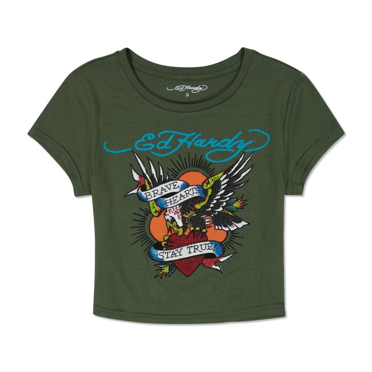 Ed Hardy Brave Eagle Rhinestone Baby Tee Naisten Baby Tees Oliivinvihreä | 0154937-BM