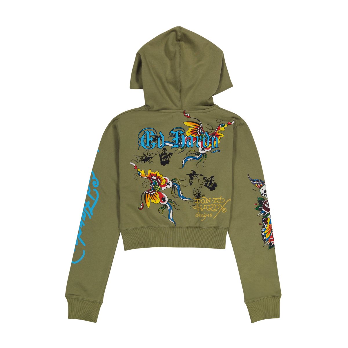 Ed Hardy Butterflies Cropped Hoodie Naisten Huppari Oliivinvihreä | 1846329-WI