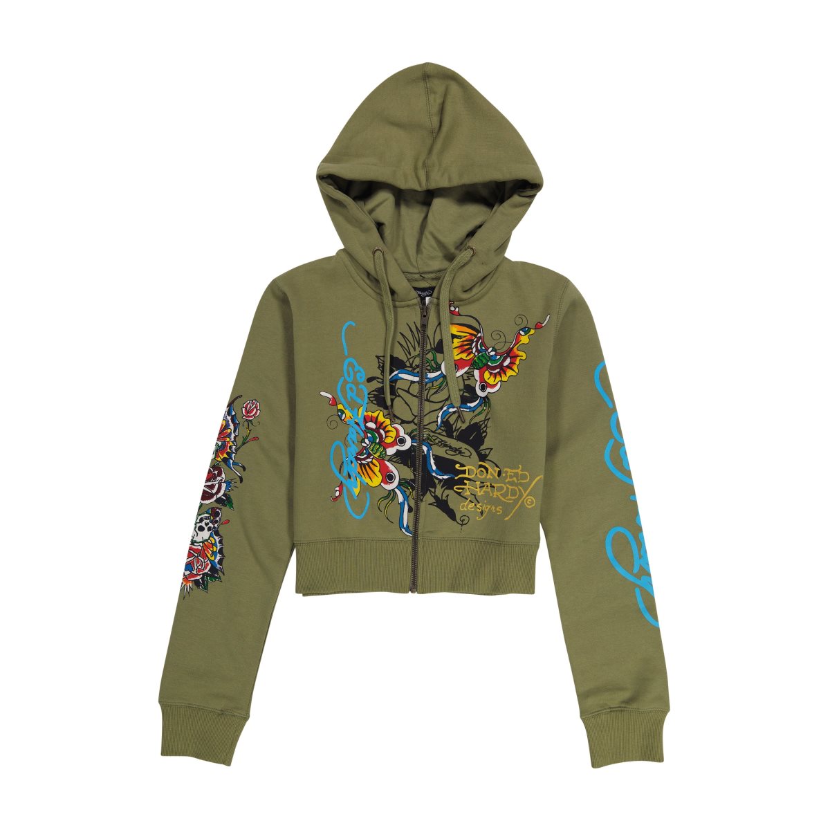 Ed Hardy Butterflies Cropped Hoodie Naisten Huppari Oliivinvihreä | 1846329-WI