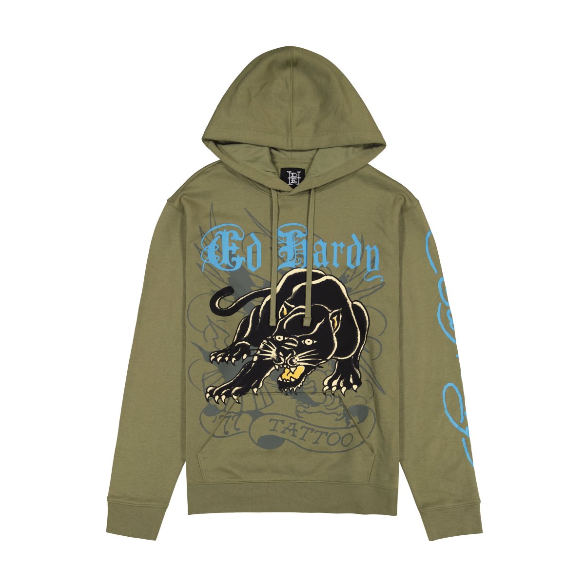 Ed Hardy Crouching Panther Mens Hoodie Miesten Huppari Oliivinvihreä | 4780529-ZP