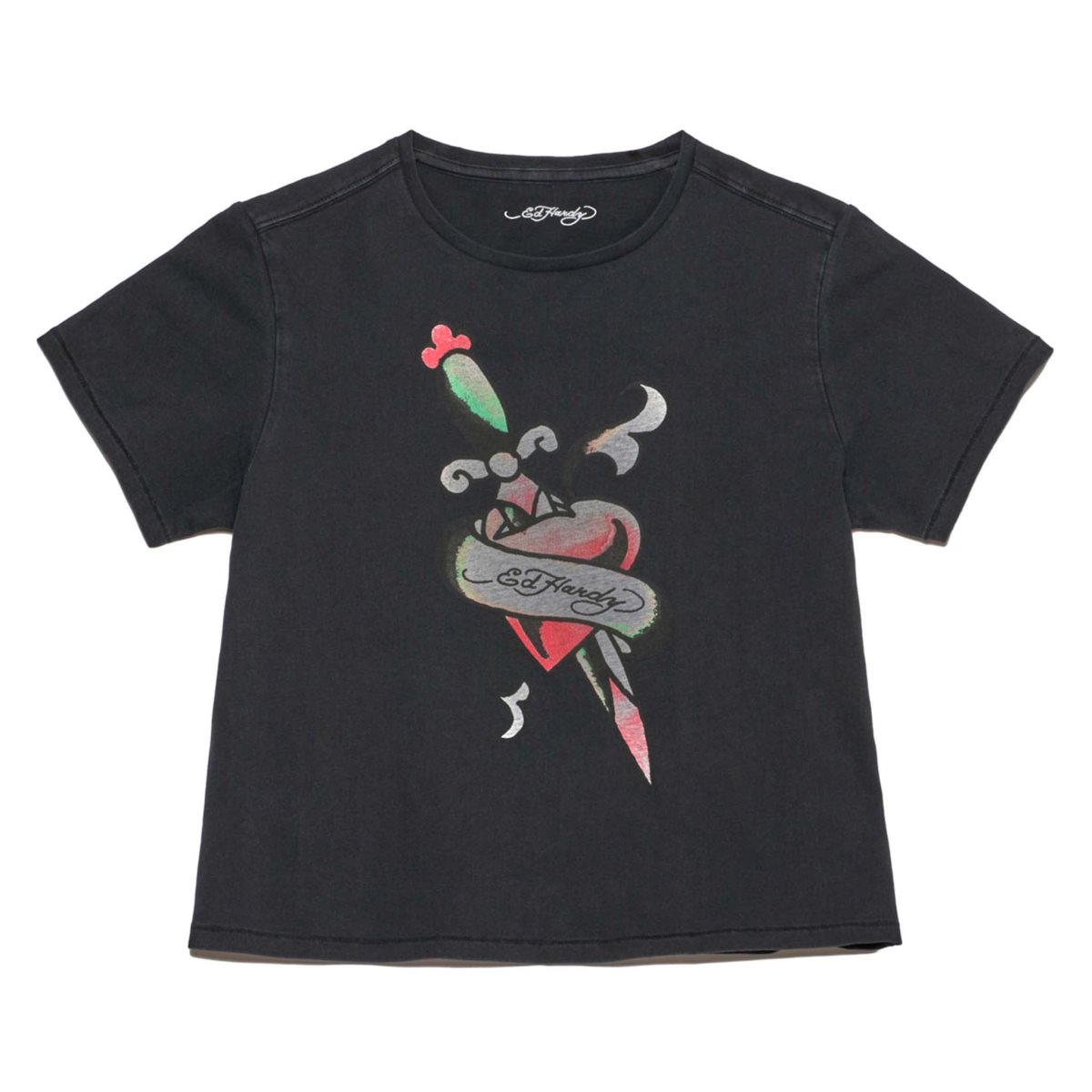 Ed Hardy Dagger Heart Cropped Tee Naisten Baby Tees Mustat | 7548169-DX