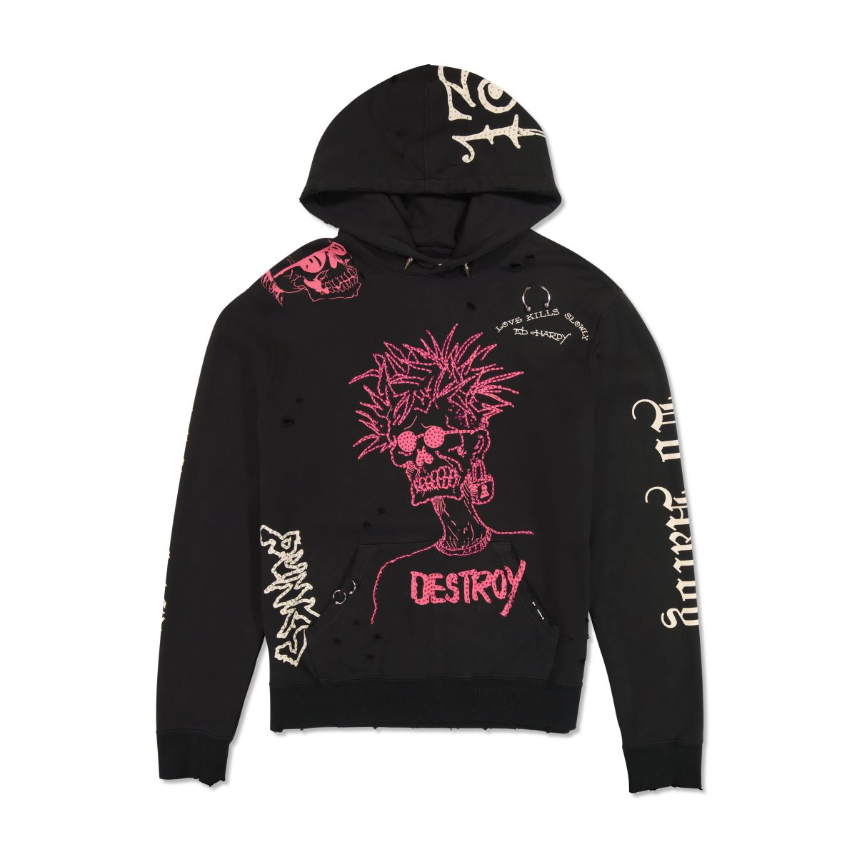 Ed Hardy Destroy Skele Hoodie Miesten Huppari Mustat | 0974683-YW