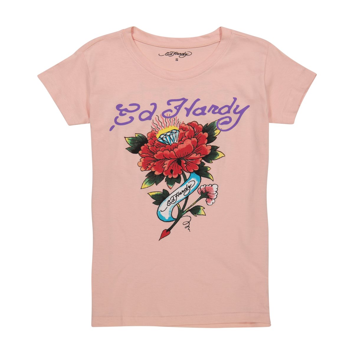 Ed Hardy Diamond Flower Fitted Tee Naisten Topit Pinkki | 9047631-XA