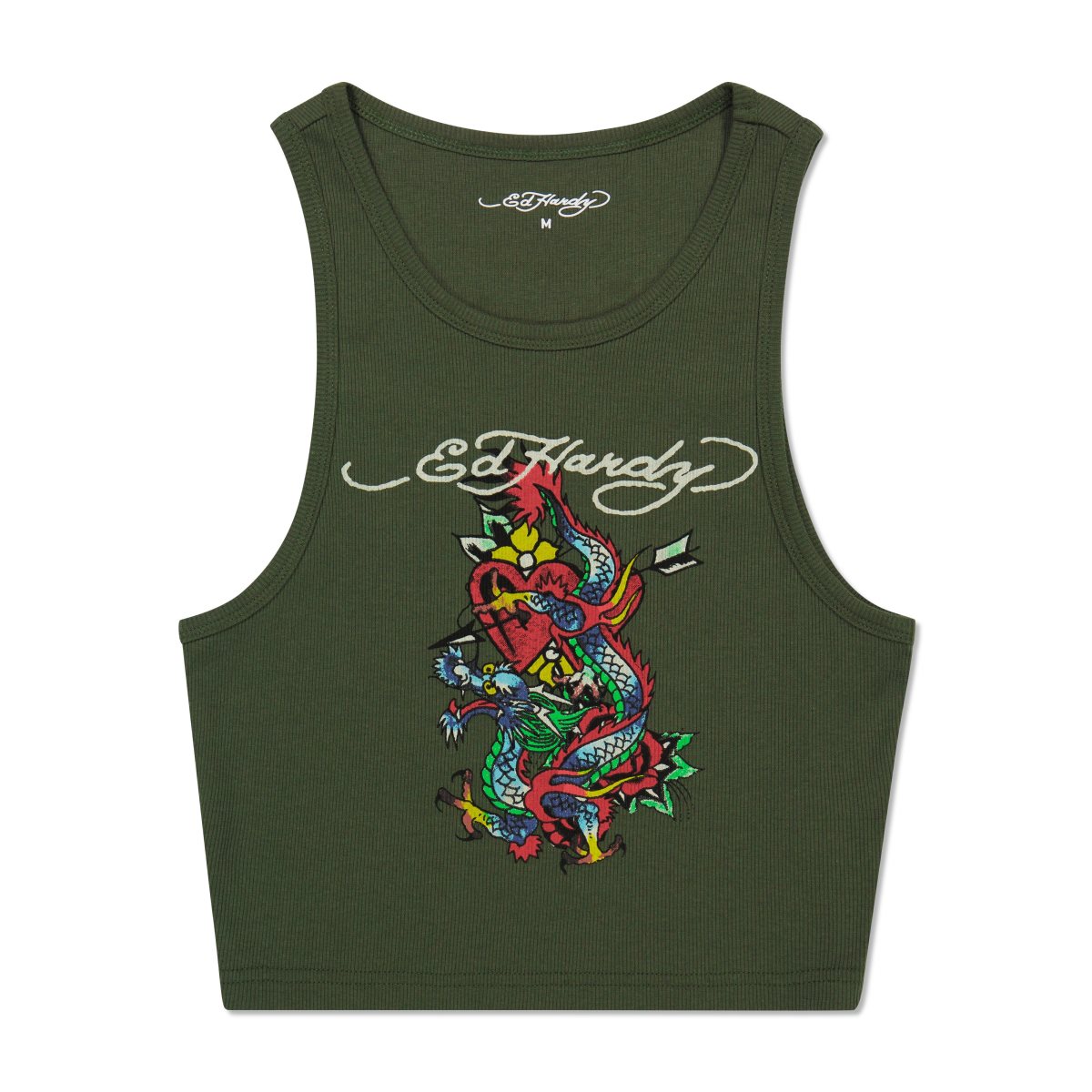 Ed Hardy Dragon Heart Rib Knit Tank Naisten Hihaton Paita Oliivinvihreä | 5697012-JP