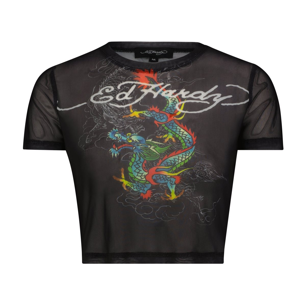 Ed Hardy Dragon Print Mesh Shirt Naisten Baby Tees Mustat | 7203156-LI