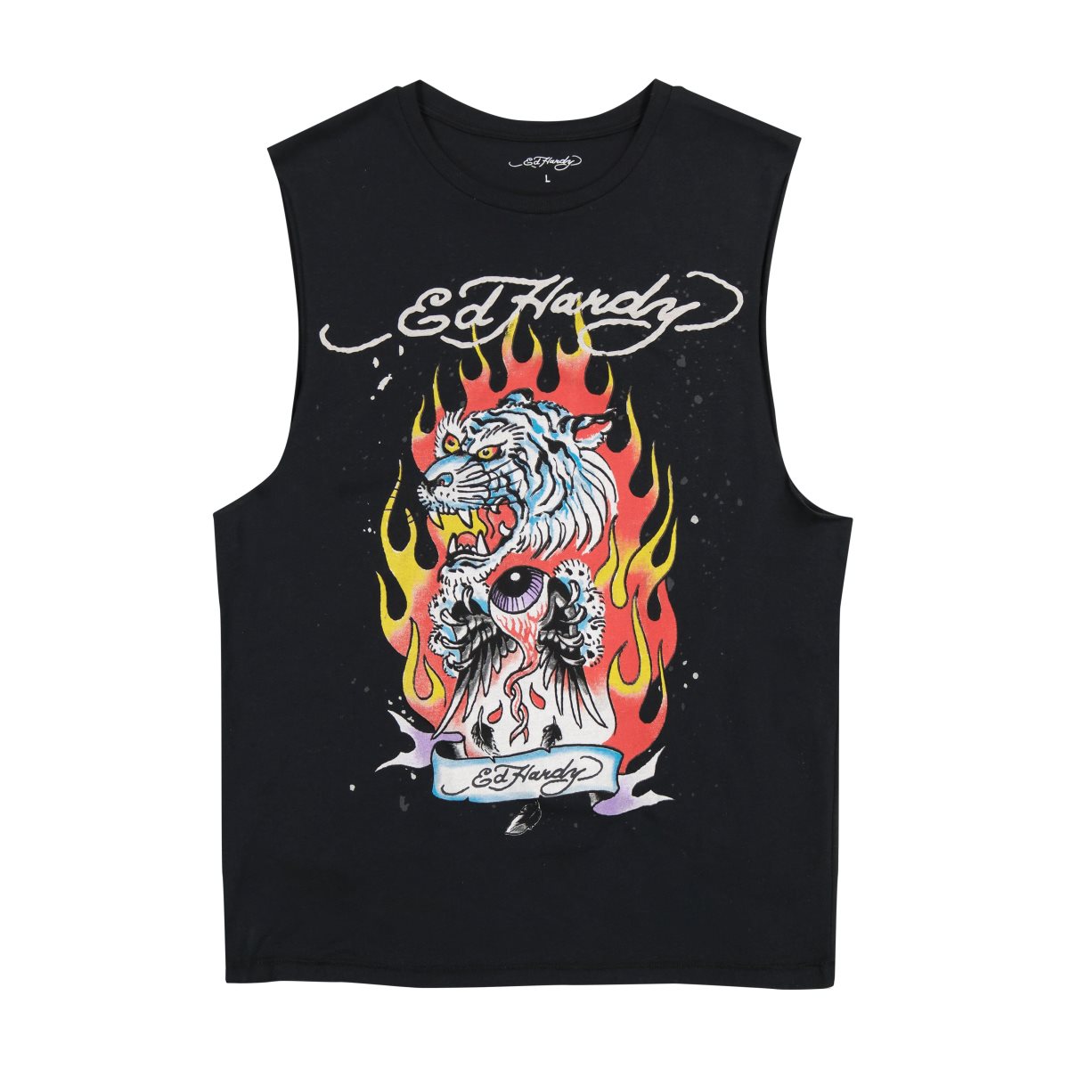 Ed Hardy Fire Tiger Mens Cut Off Tee Miesten T Paidat Mustat | 3827561-VW