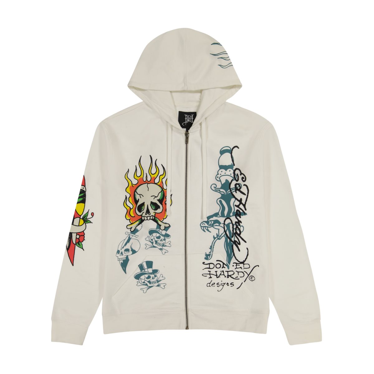 Ed Hardy Flame Skull Hoodie Miesten Huppari Valkoinen | 0176938-QK