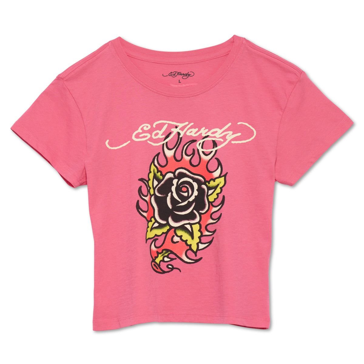 Ed Hardy Flaming Rose Y2k Tee Naisten Topit Pinkki | 4931205-GP