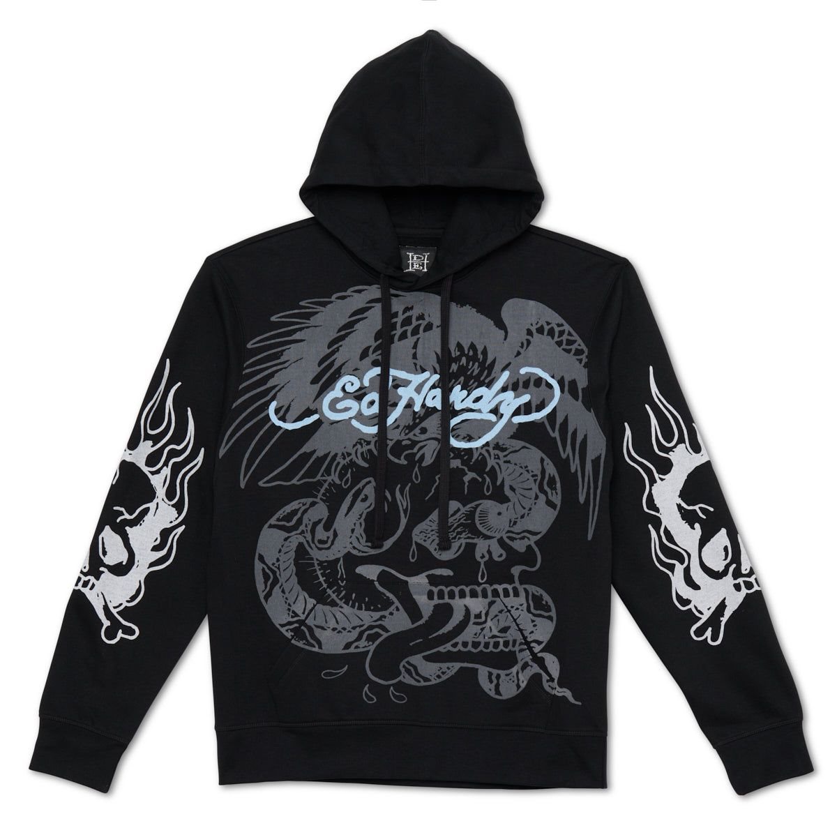 Ed Hardy Flaming Skull Hoodie Miesten Huppari Mustat | 1627594-RM