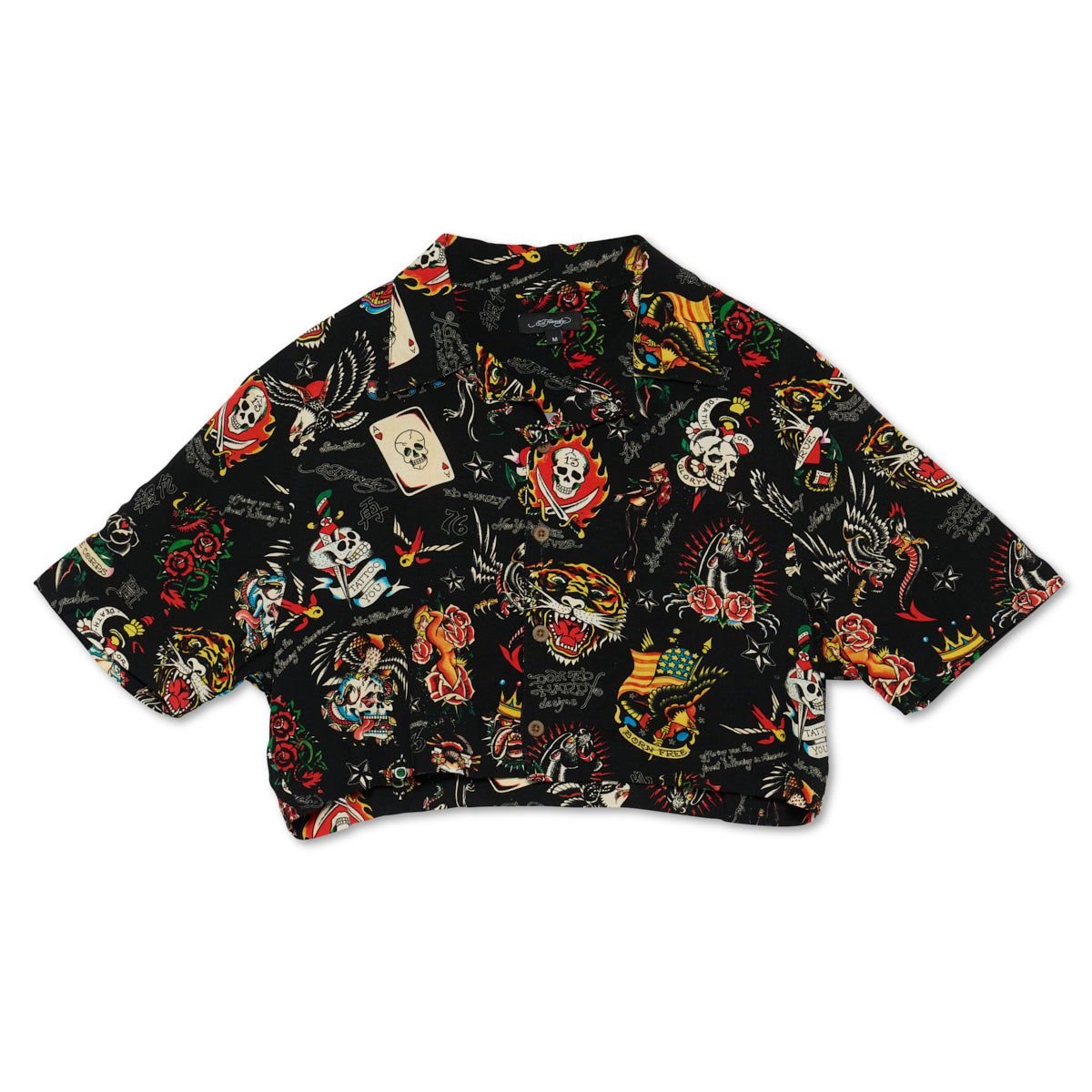 Ed Hardy Flashboard Cropped Camp Shirt (Bl) Naisten Topit Mustat | 7954216-GU